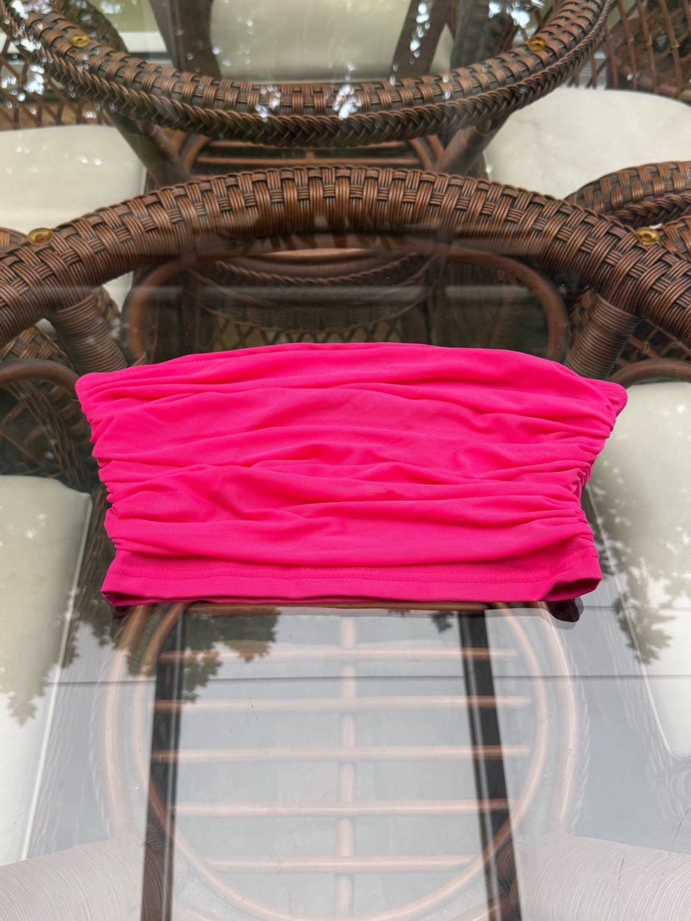 Women's Hot Pink Ruched Bandeau Top